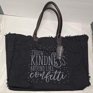 Vintage Addiction Black Canvas Large Tote Bag Throw Kindness NWT Hippie Bohemian